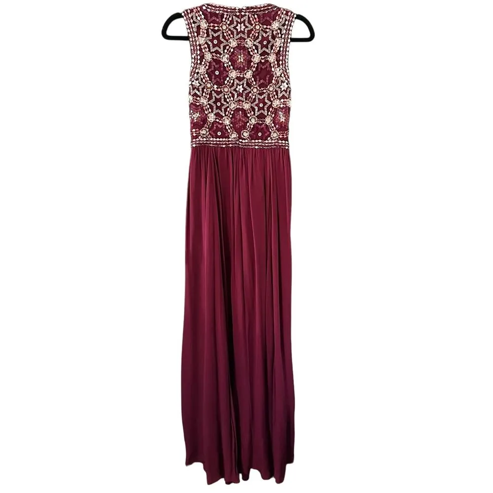 NEW Jenny Packham Star Sequin Embroidered Top Chiffon Skirt Evening Gown Size 6 Red - Image 7