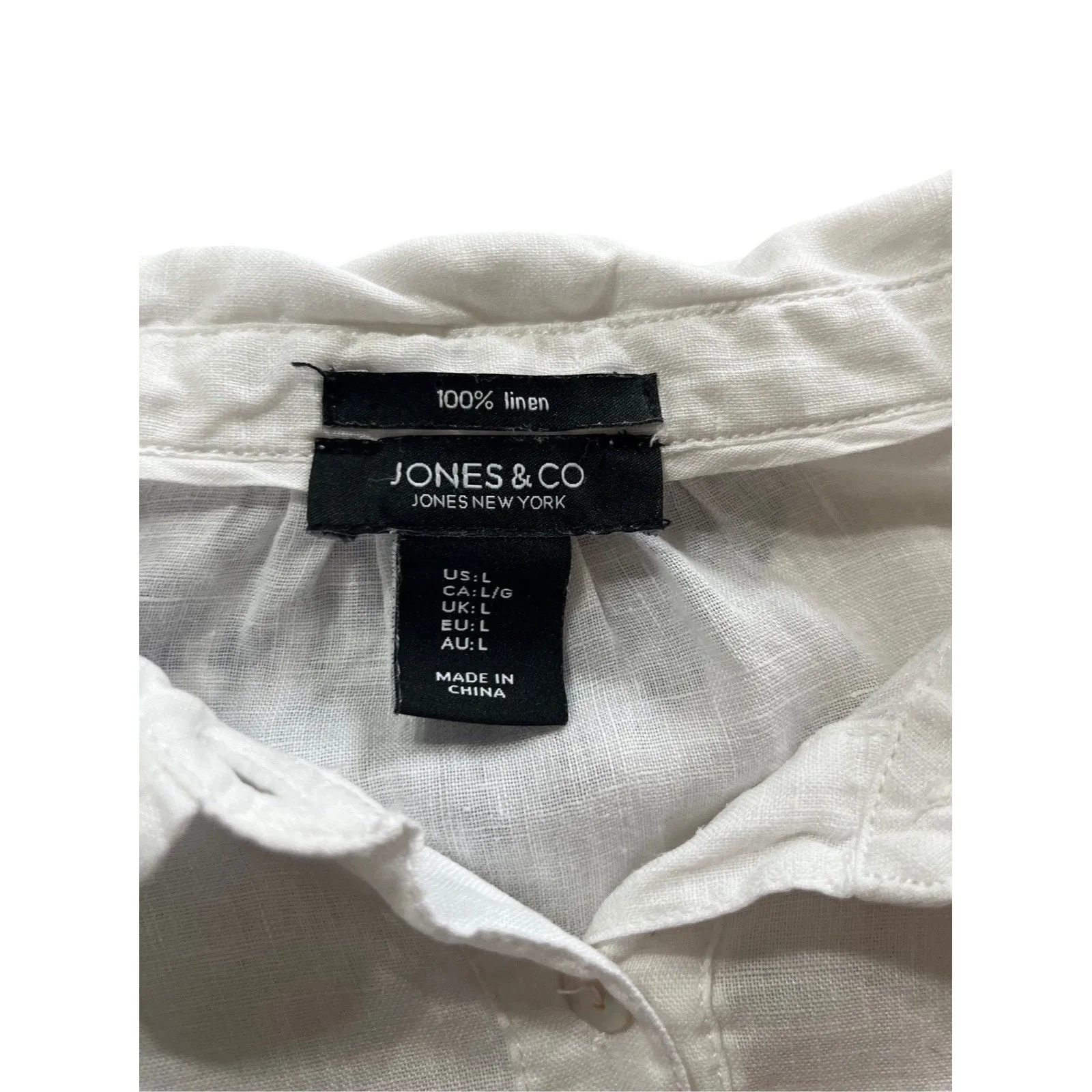 Jones & Co Jones New York White Linen Popover Shirt with Tab Sleeves - Image 8