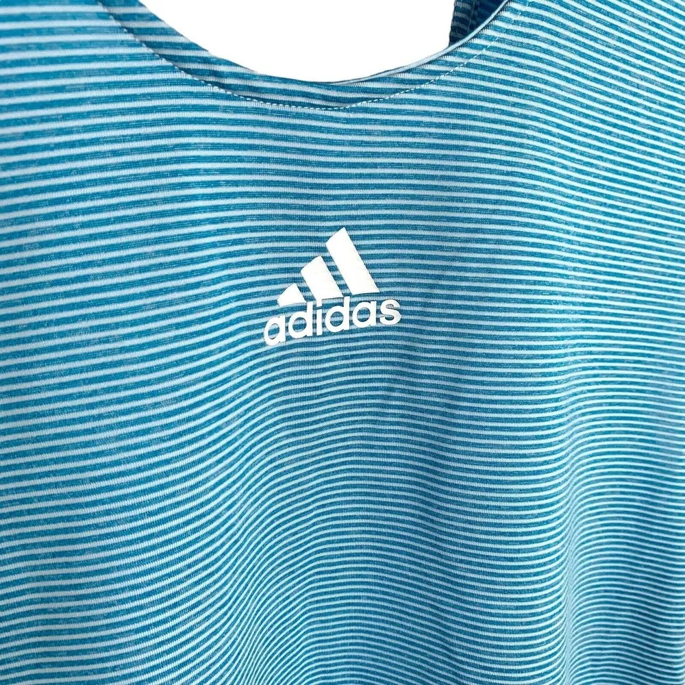Adidas Primeblue Athletic Tank Size Medium Open Back Blue Stripe Workout Top - Image 3