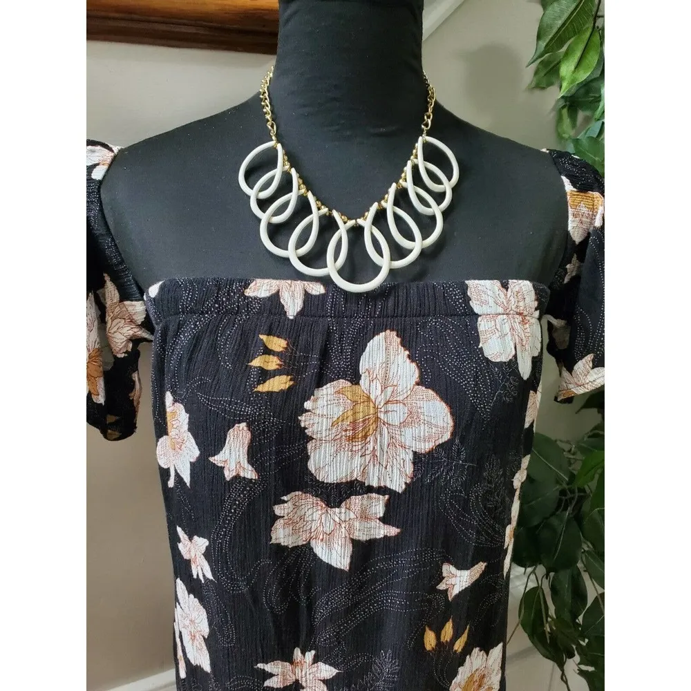 Final Touch Women's Black Floral Polyester Short Sleeve Square Neck Maxi Dress M - Image 2