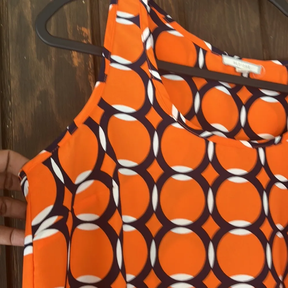 Pleione orange, white, and blue geo print sleeveless blouse woman’s size XS - Image 5
