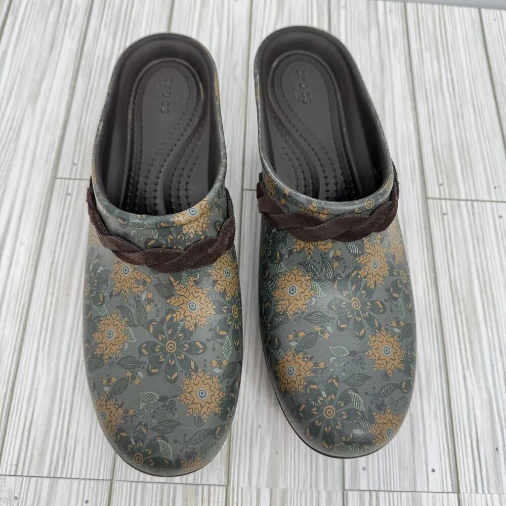 Crocs Sarah shoes women's 10 mules clogs slip on floral braided heeled comfort - Image 4
