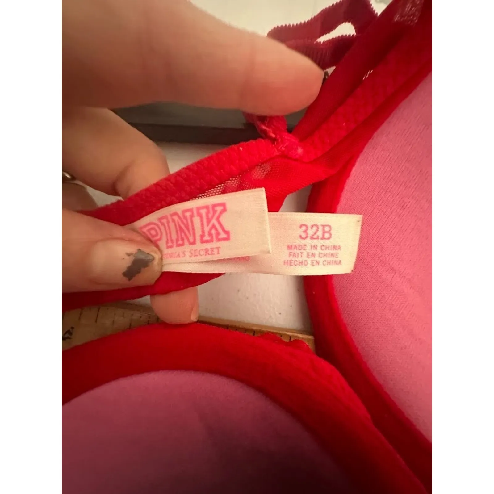 PINK Victorias Secret Date Super Push Up Bra Sz 32B Red Lace Intimate Valentines - Image 4
