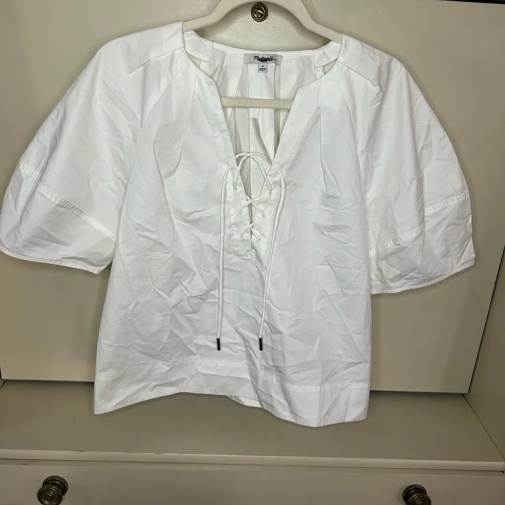 Madewell NWT Poplin Lace-Up Top size medium - Image 5