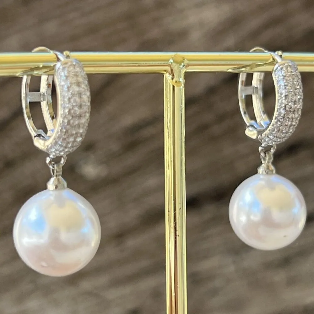 925 Silver freshwater Pearl dangle Earrings Zircon Elegant womens Jewelry - Image 6