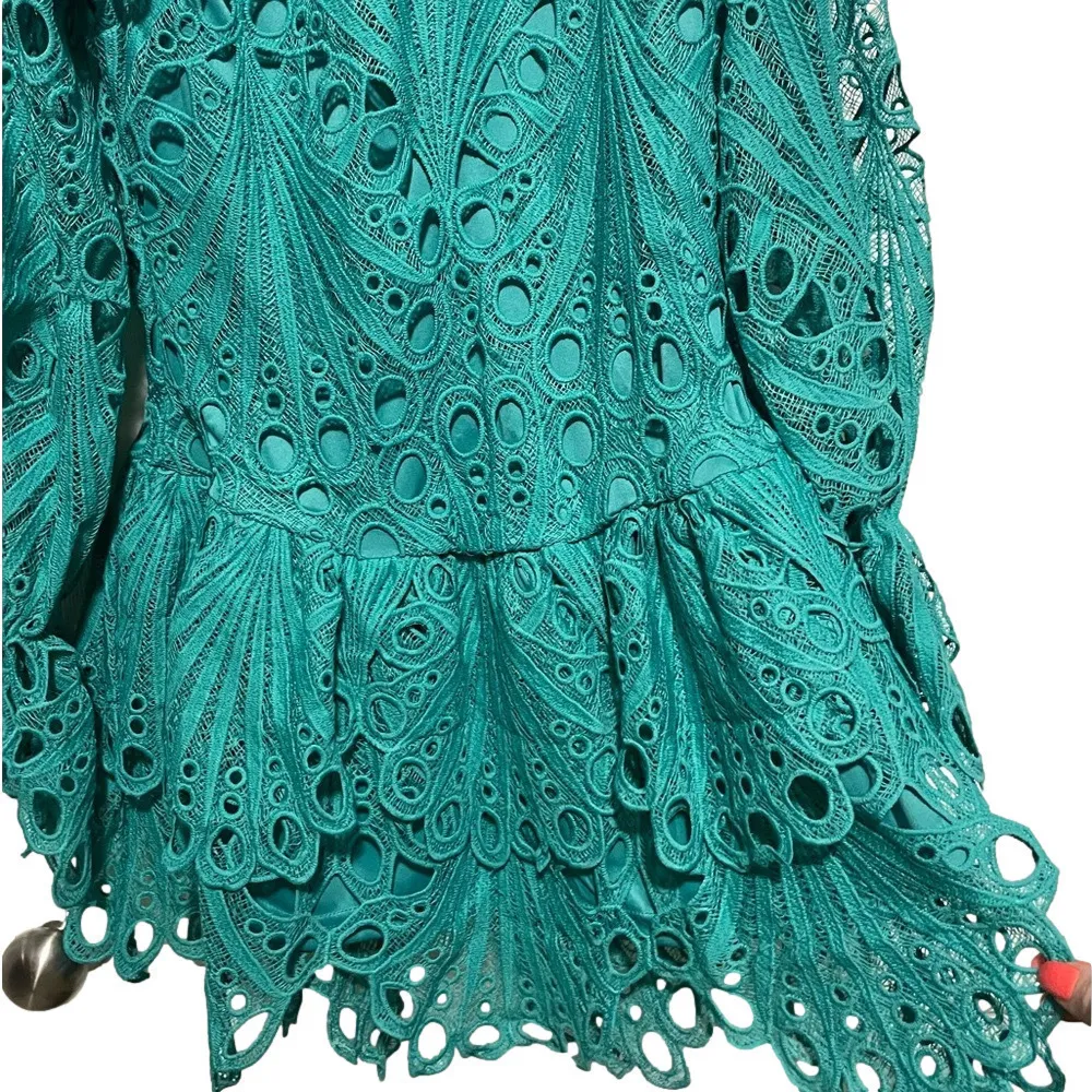 The Sang Dress Lace Eyelet Crochet Flounce Large - Image 9