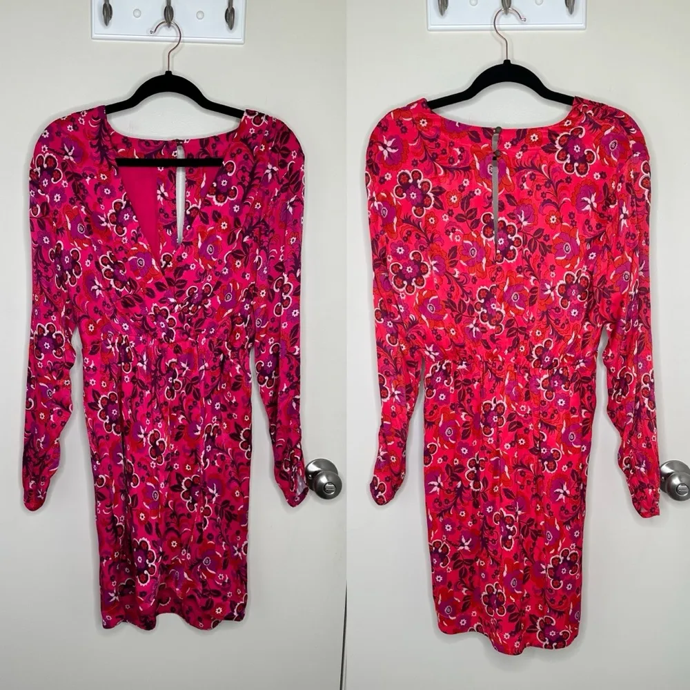 NWT Anthropologie Maeve Pink Floral Wrap Mini Dress - Image 3