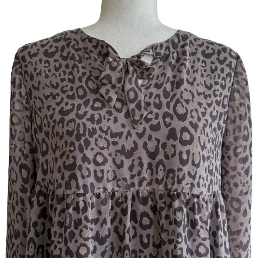 Loft Outlet Dress Gray Black Leopard Animal Print Long Sleeve Mini Dress Size XS - Image 3