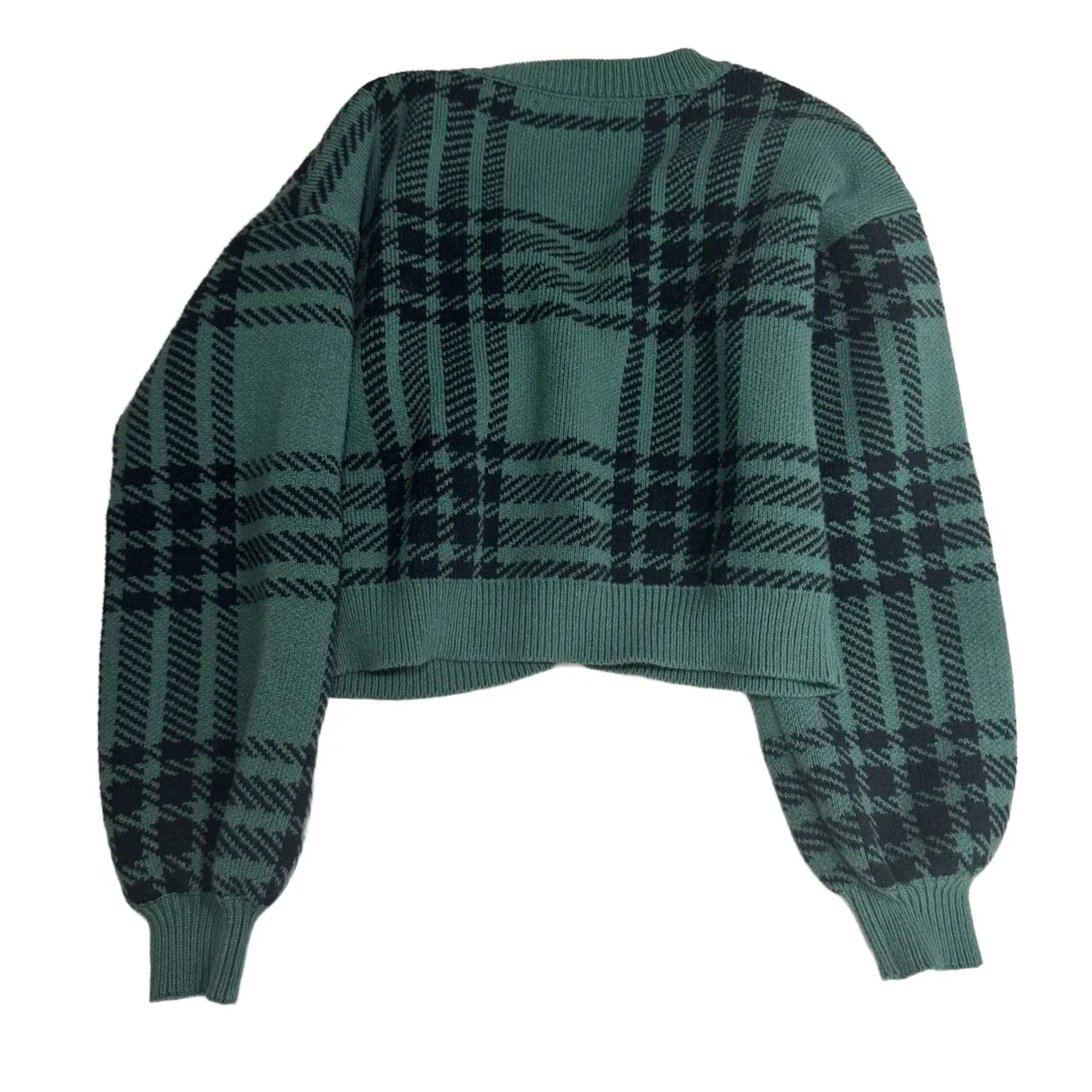 Hollister Cropped Sweater Women's Size XS Green Black Plaid Grunge Y2K Inspired - Image 2