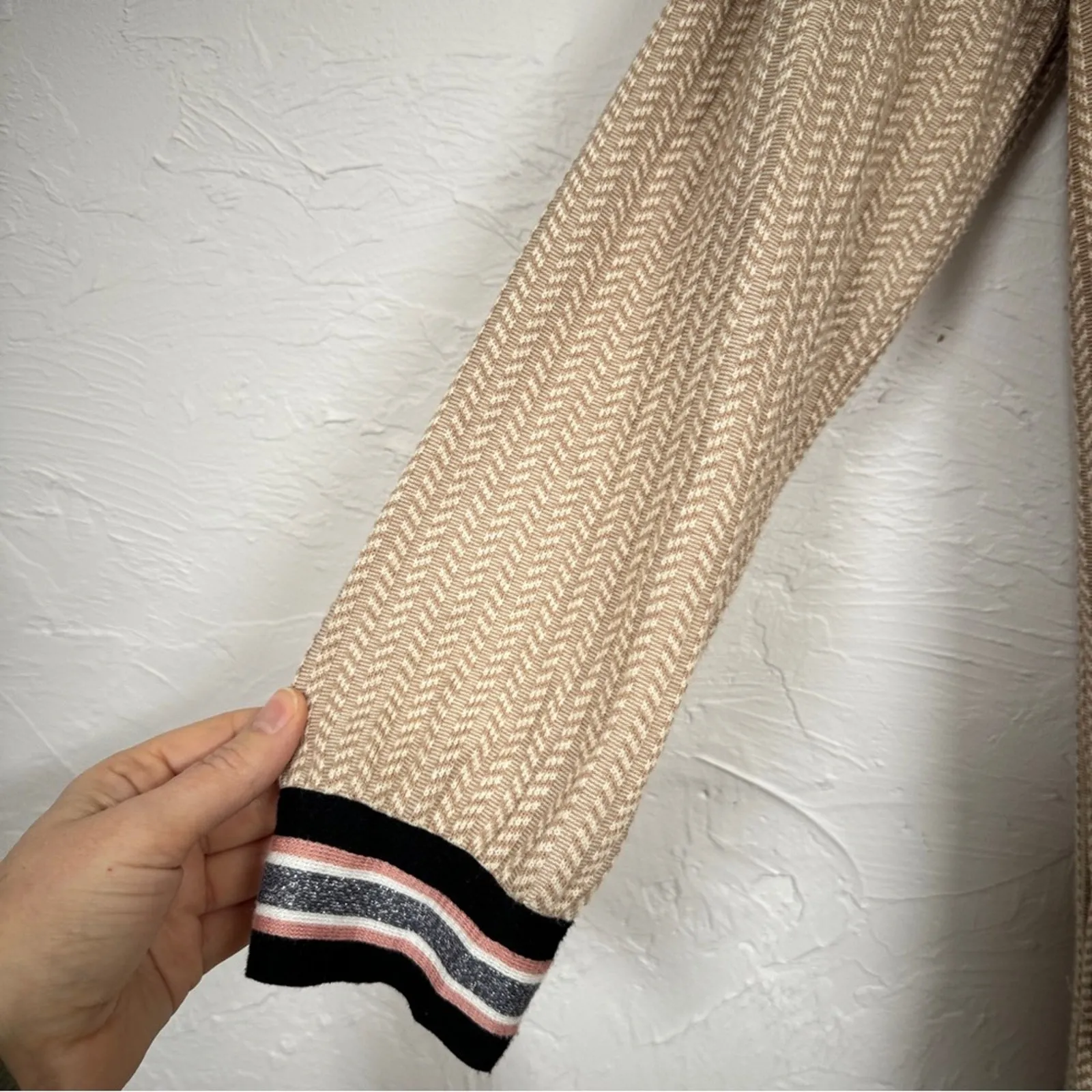 Daniel Rainn DR2 Tan Cable Knit Duster Cardigan Sweater Womens M Long Line Fall - Image 5