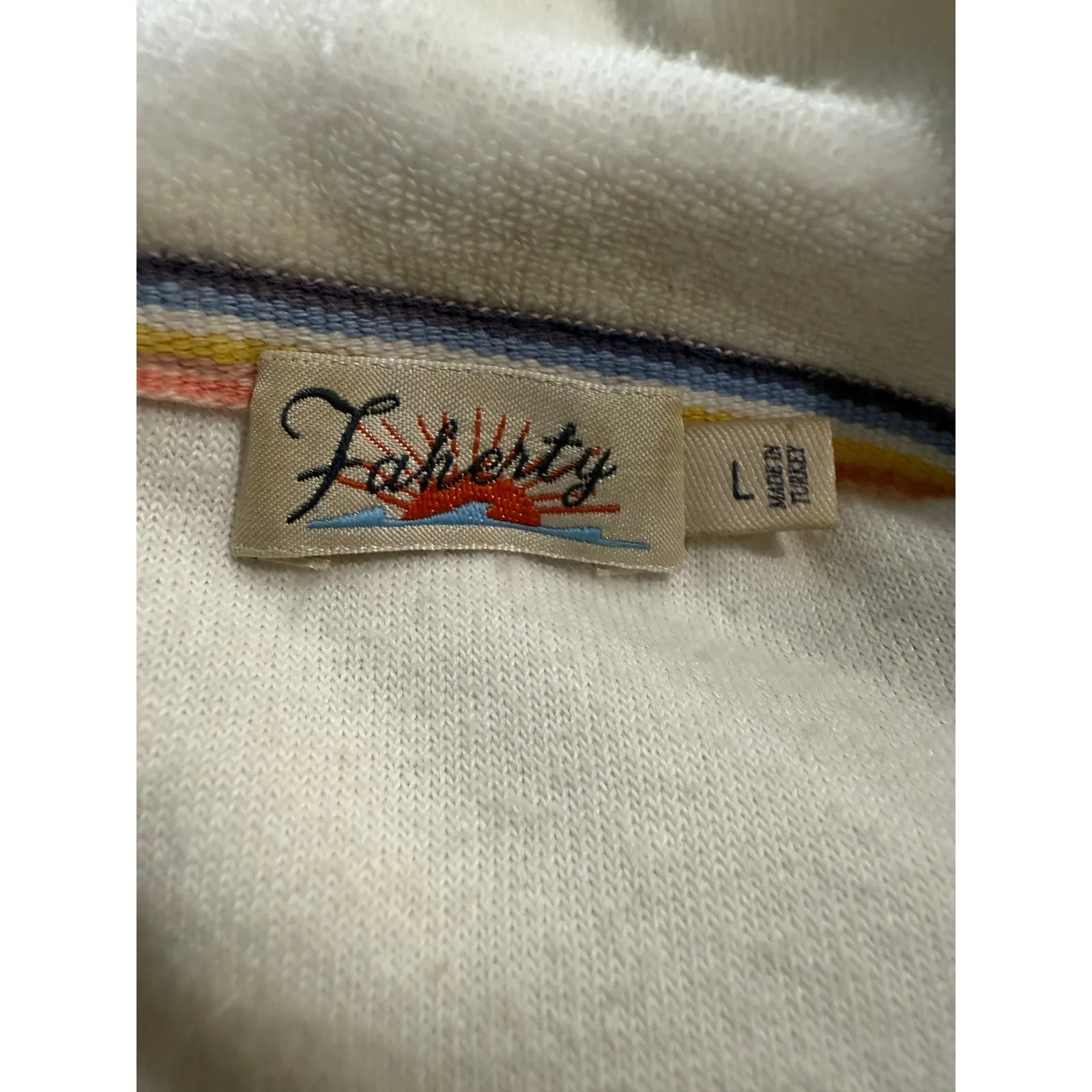 Faherty Terry Cloth Button Up Shirt Short Sleeve Collared Pocket White Large - Image 5