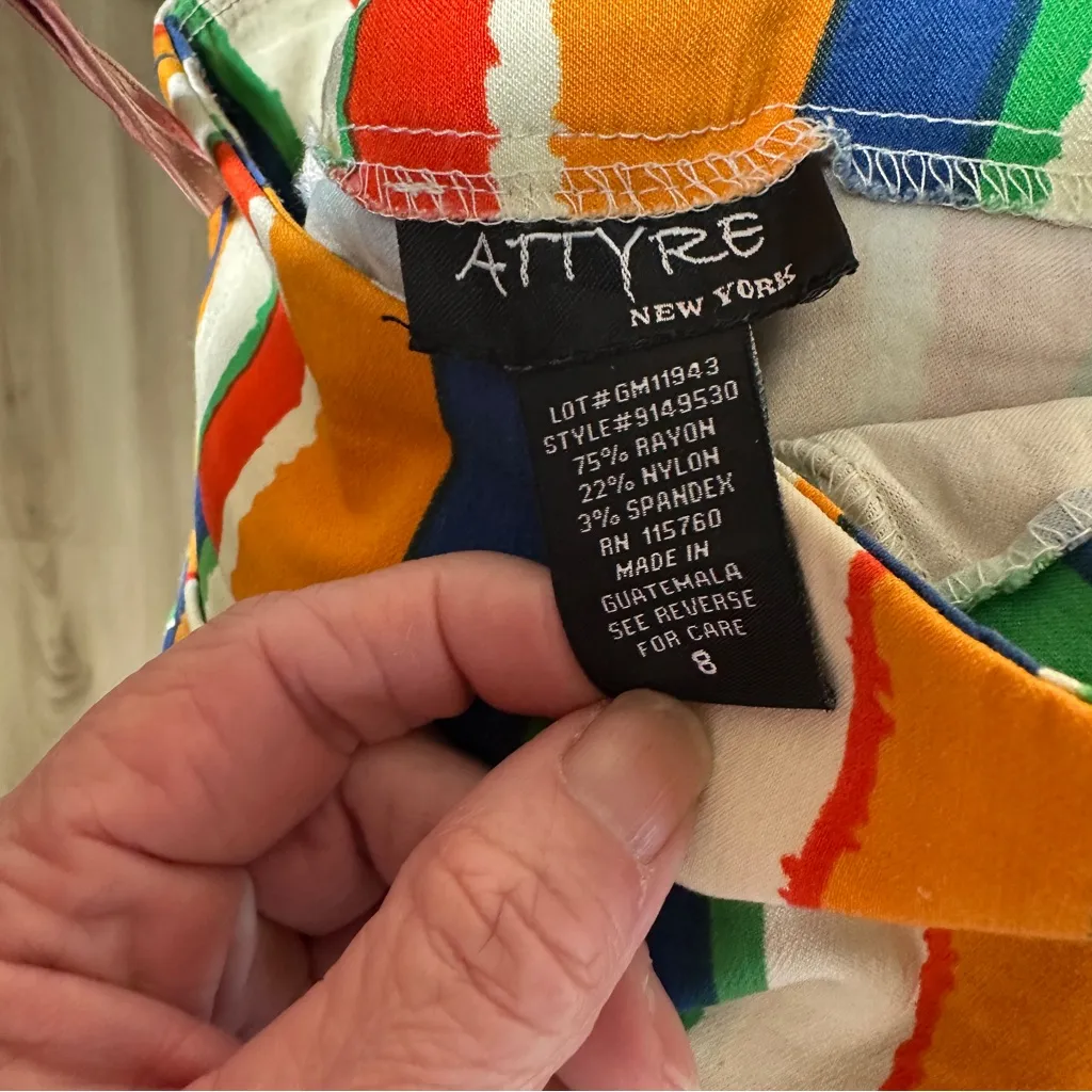 Attyre Multicolor Paint Striped Stretchy Skorts‎ Size 8 Orange - Image 7