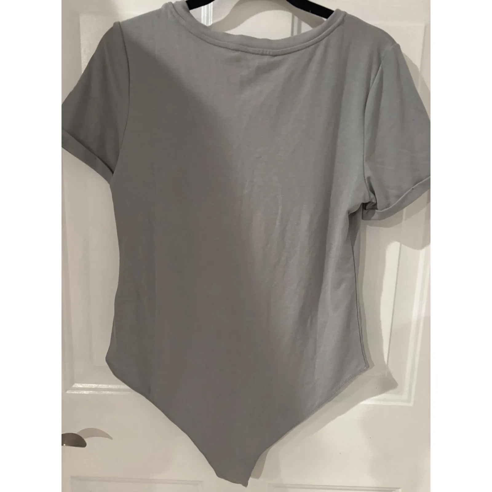 MANGOPop V-Neck Bodysuit Short Sleeve Casual‎ Top Gray XL - Image 4