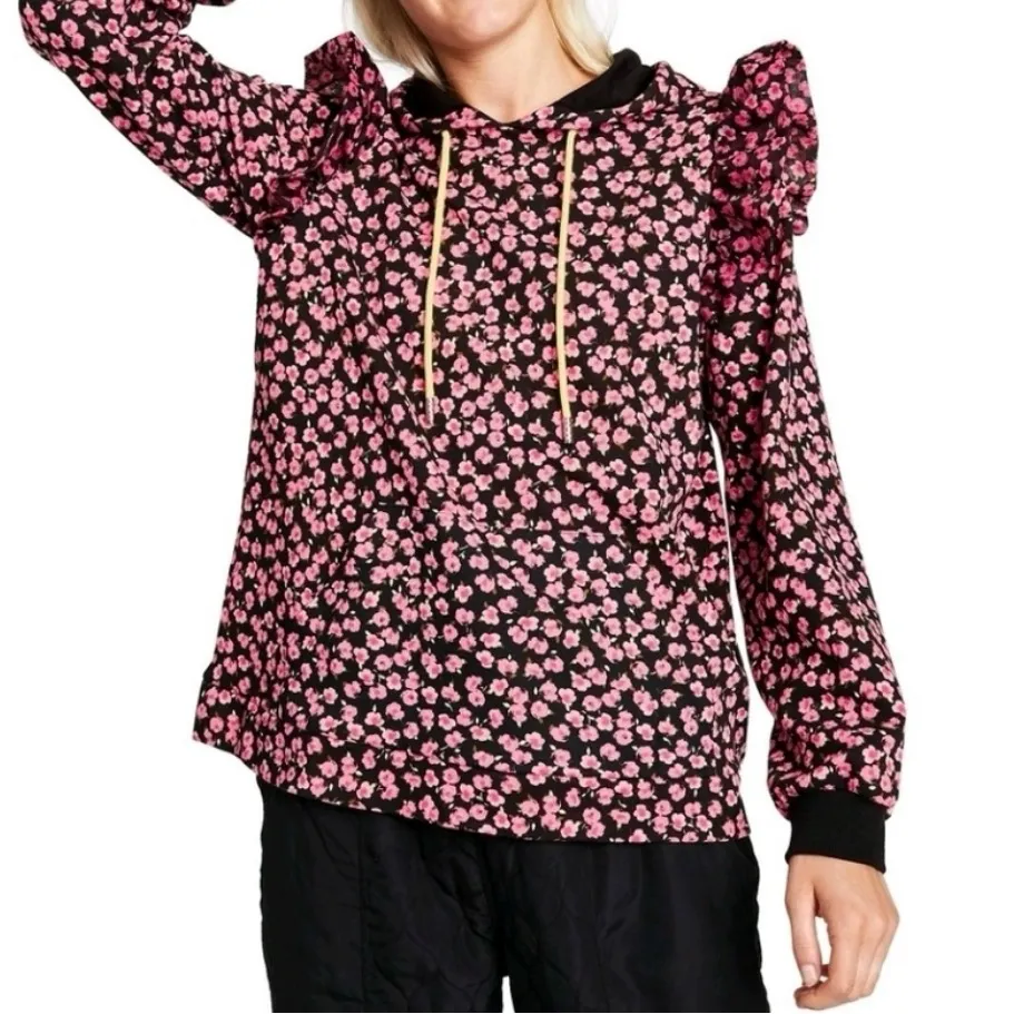 Sandy Liang X Target Women's Floral print Ruffle Hooded Sweatshirt - Image 2