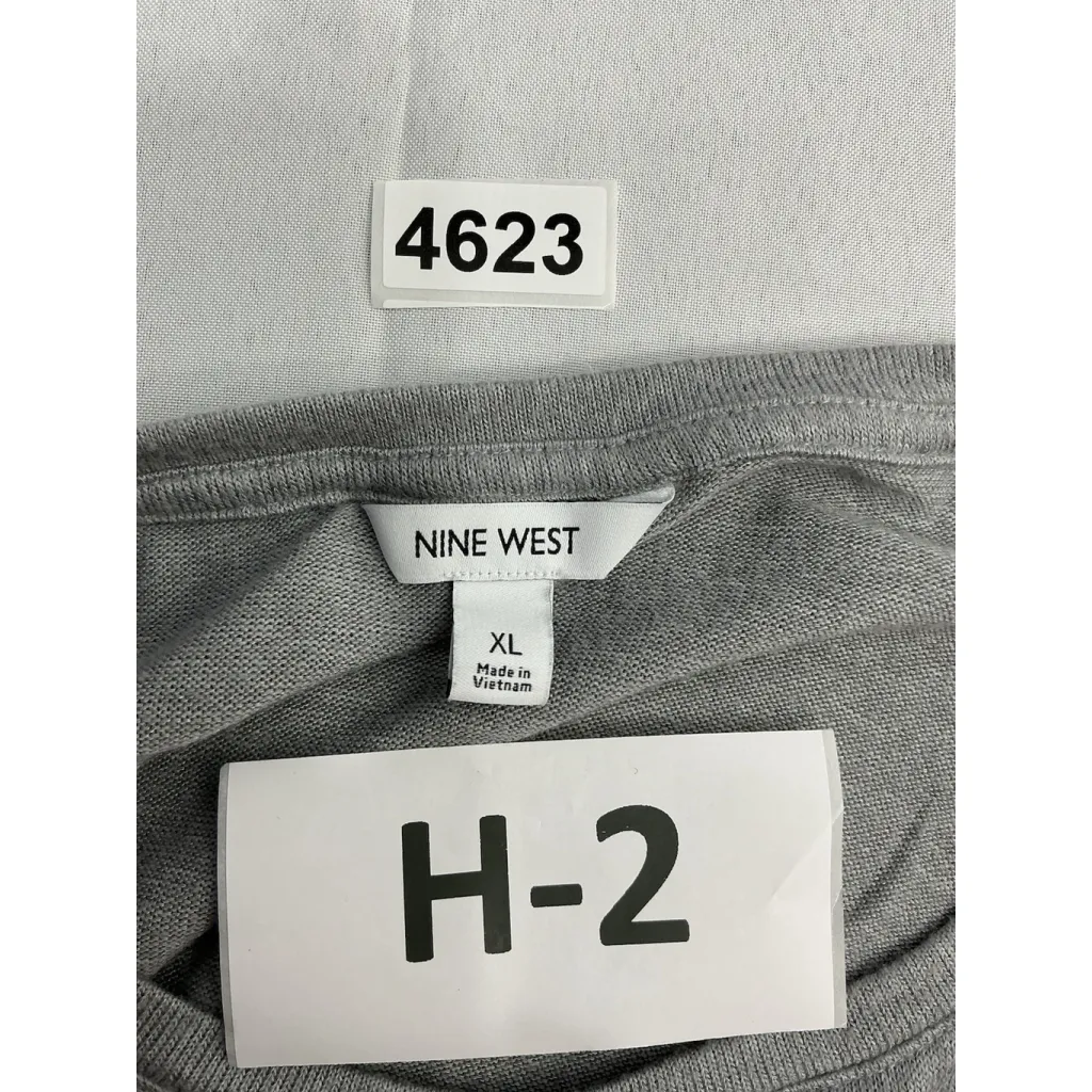 Womans Nine West Pullover Sweater XL Gray Crew Neck Gathering 1 Side - Image 3