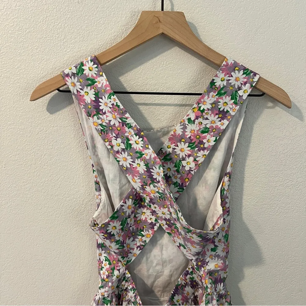 Sympathique Cotton Floral Sleeveless Crisscross Open Back Fit & Flare Sundress L Pink Size L - Image 4
