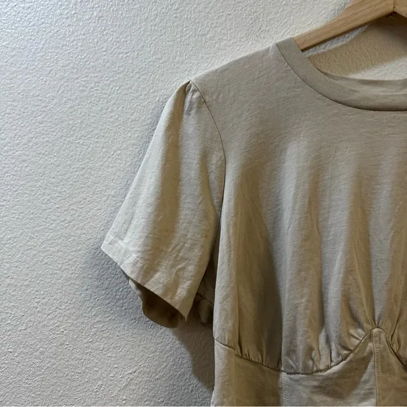 GRLFRND Women's Crew Neck‎ Short Sleeve Bustier Crop Top Size Large Beige - Image 4