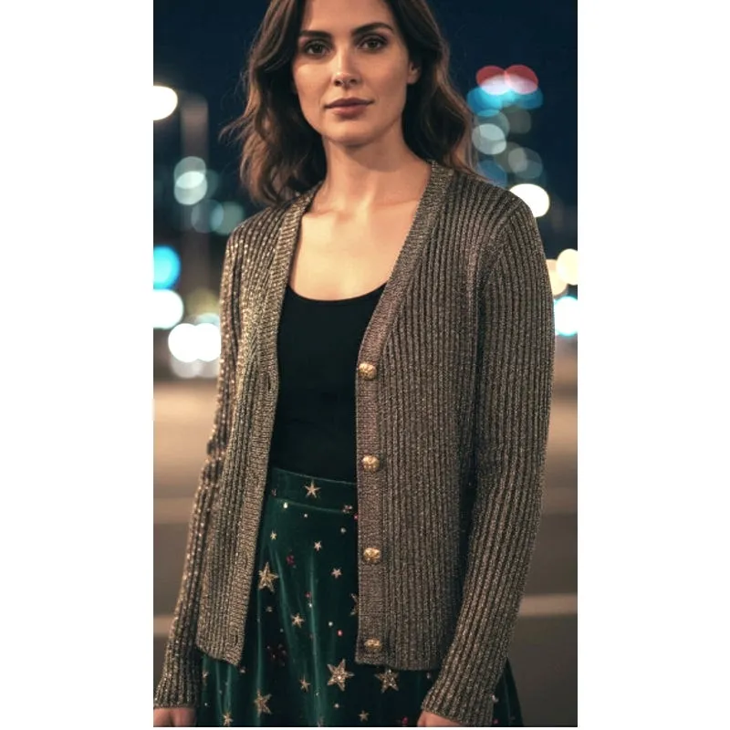 Worth Gold Metallic Sparkle Cardigan size Small - Image 2