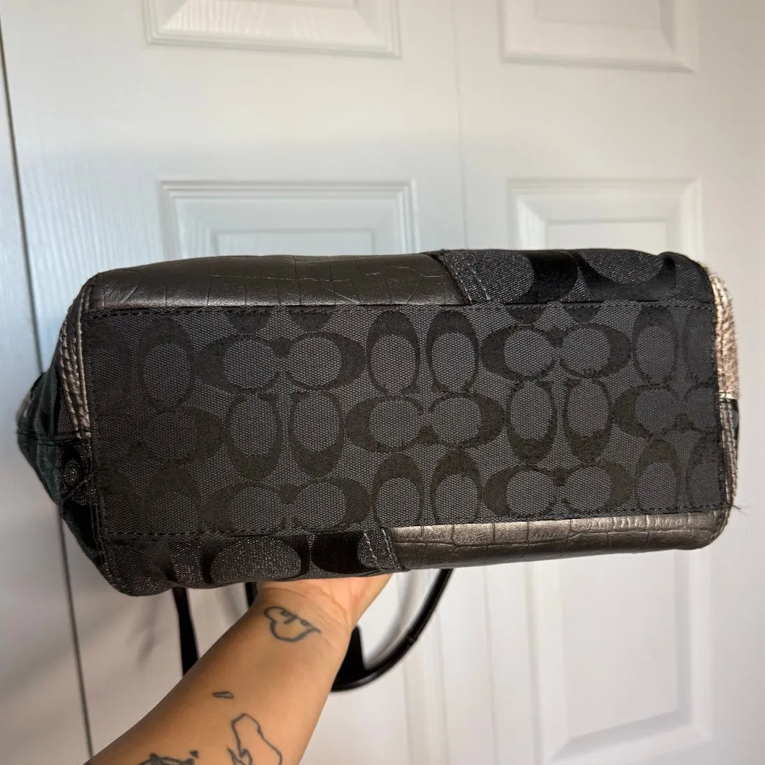 y2k Coach Patchwork Tote Shoulder Handbag Purse Grey Silver Black 12899 - Image 7