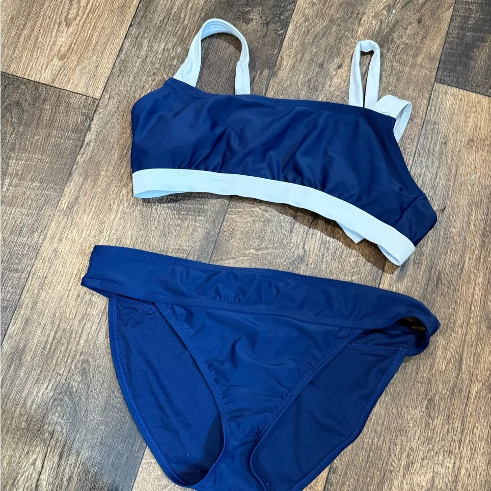 Athletic Blue and White Bikini Swim Set Size M - Image 9