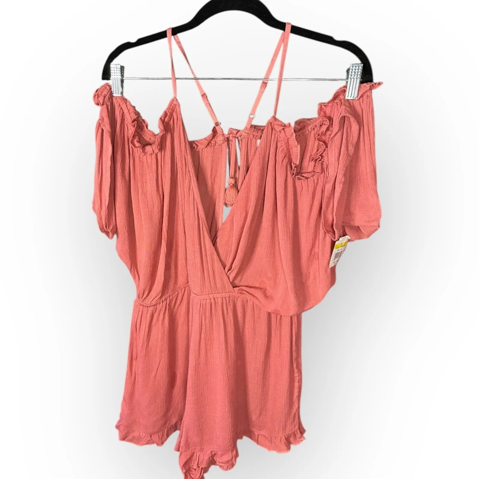 Topshop Pink Off Shoulder Ruffle Romper M Gauze V Neck Elastic Waist Boho - Image 2
