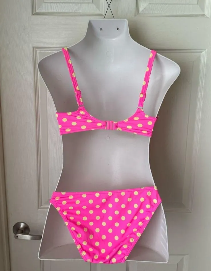 Freya Pink Yellow Polka Dot Bikini Set Bra Size 32ddd Bottom Small - Image 2