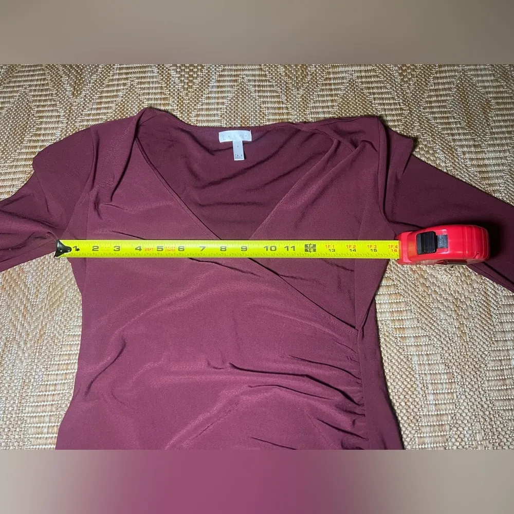 Leith Women's Maroon Red Ruched Long Sleeve Dress,V Neck,Size S, Great Condition - Image 6