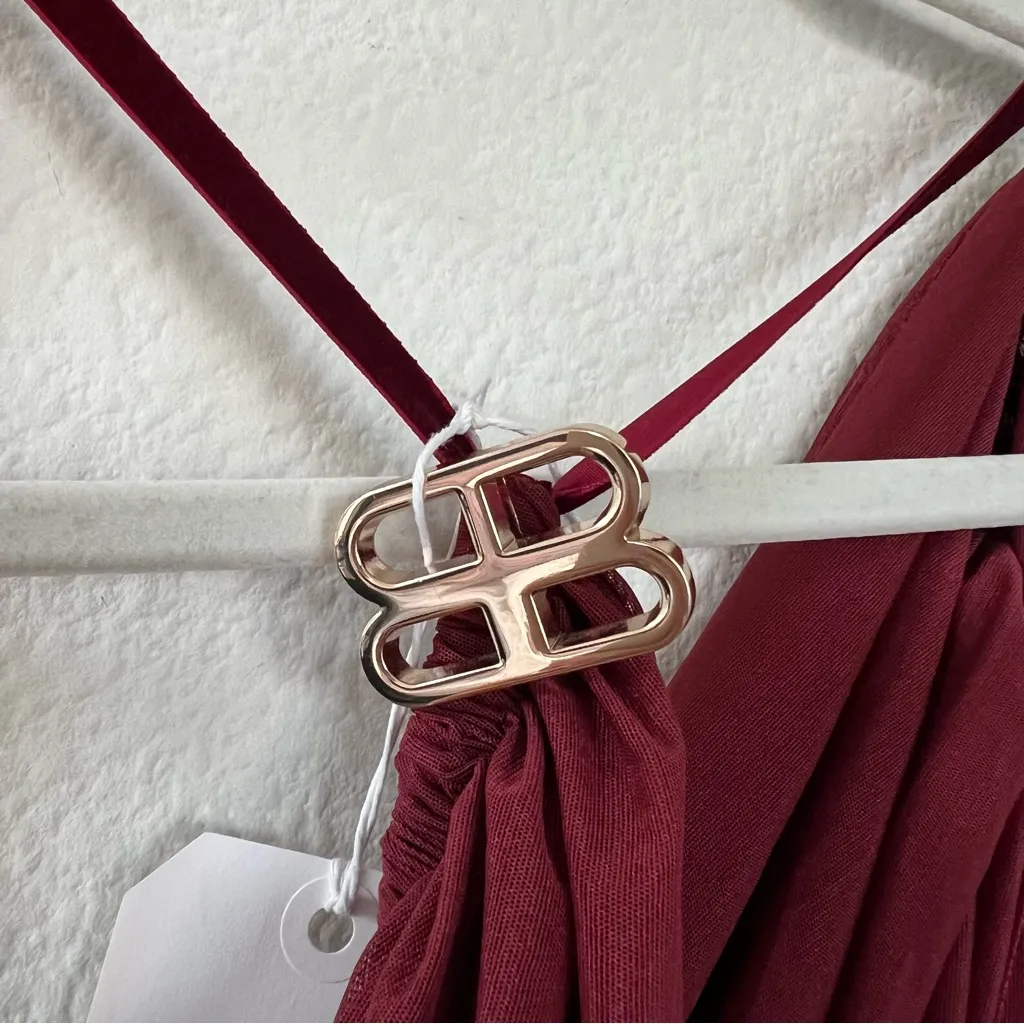 New Bronx and Banco Runway Natalia Runway Gown Dress in Burgundy Red - Image 8