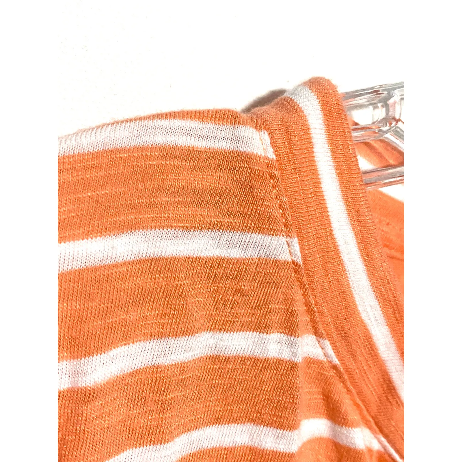 Talbots Split Neck Shirt Medium Petite Orange White Striped Coastal Summer Modal - Image 3