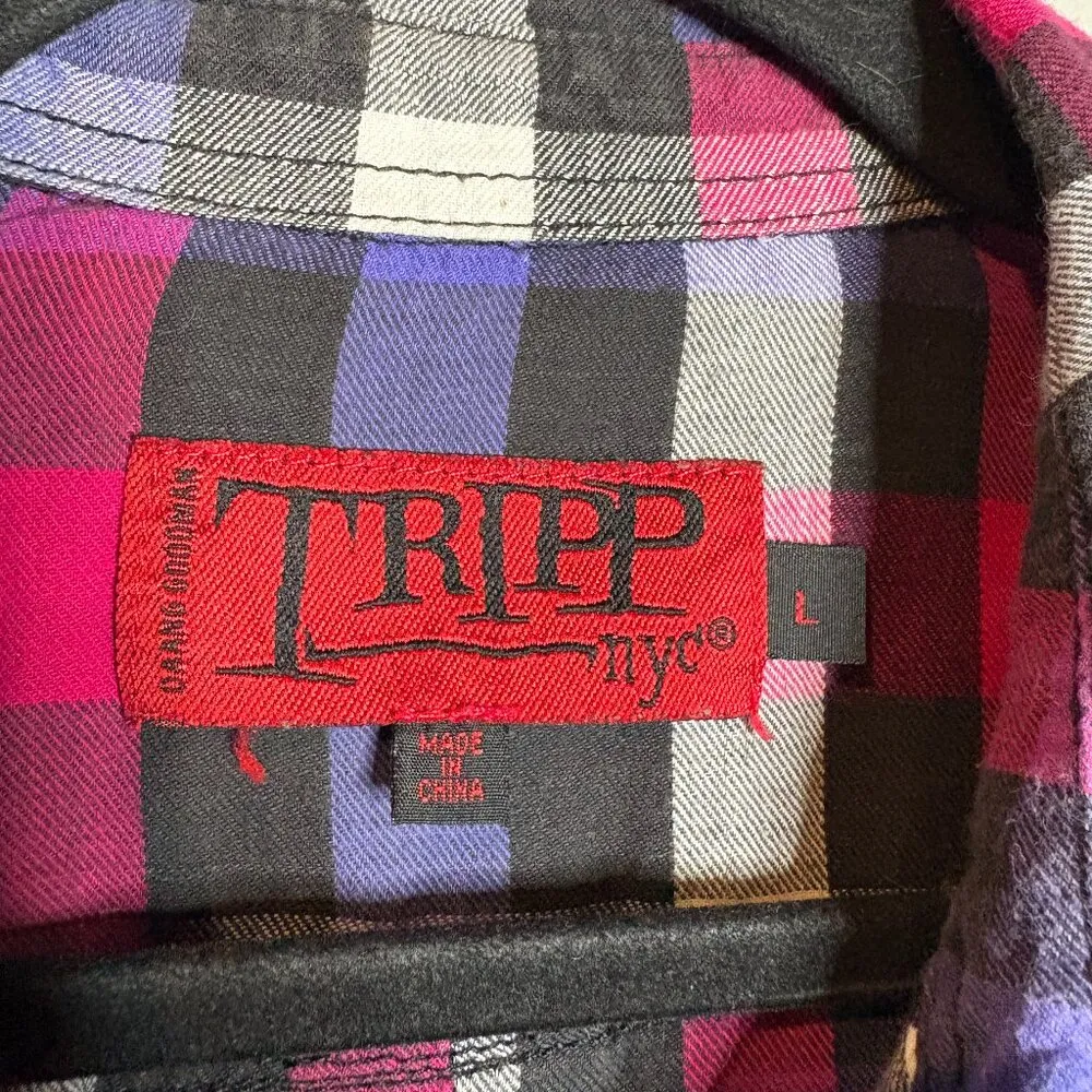 Tripp NYC plaid studded button down flannel shirt - Image 3