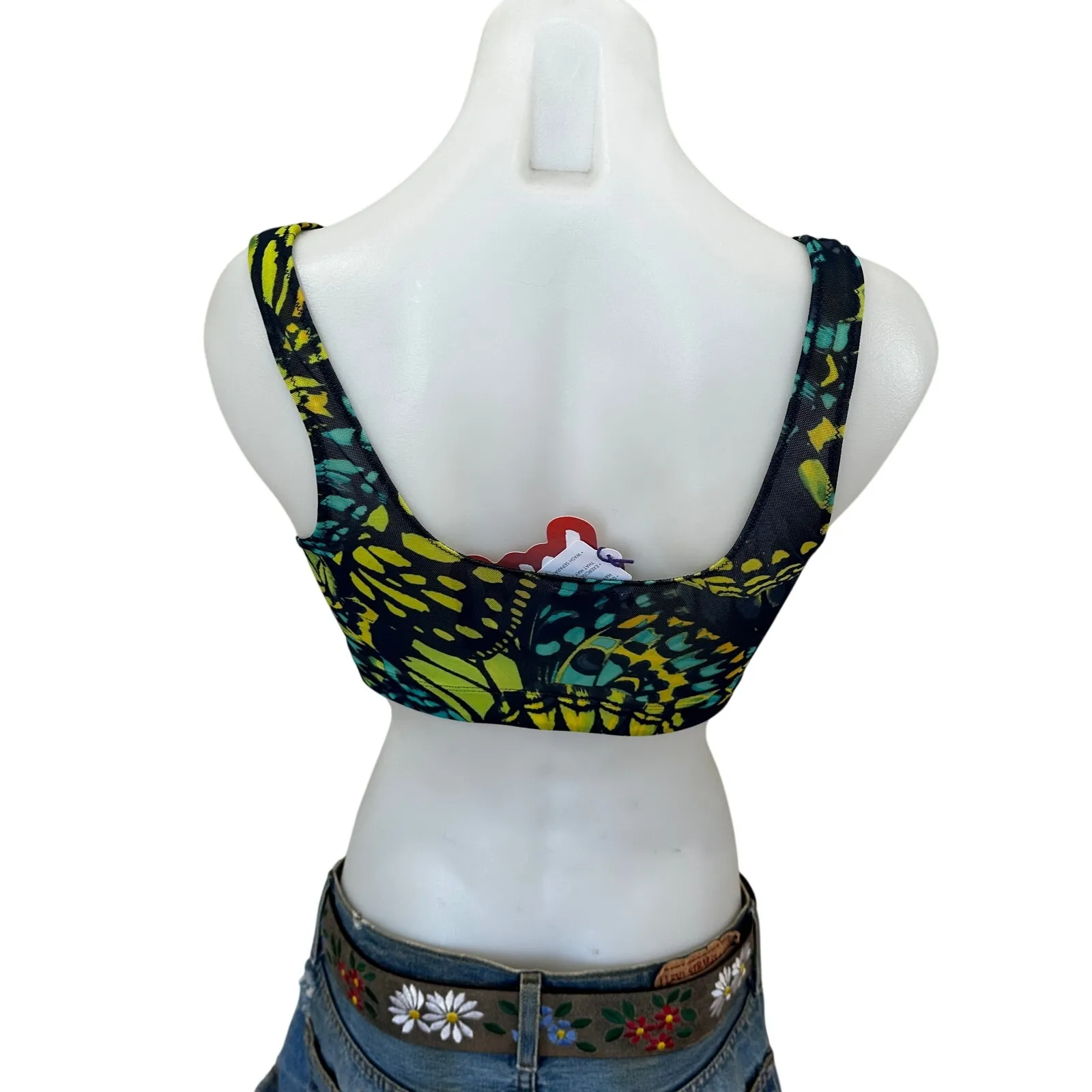 Yitty Mesh Sports Bra Wrap MEDIUM Butterfly Teal Black Lizzo Shapewear $60 NEW - Image 4