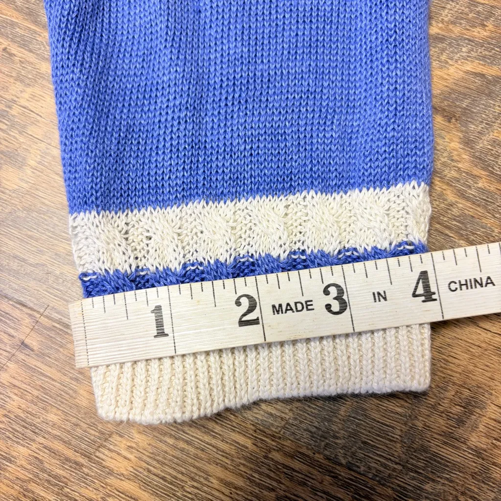 Talbots Plus V-neck Sweater 100% Linen Womens 1X Blue Tennis Preppy Cottagecore - Image 9