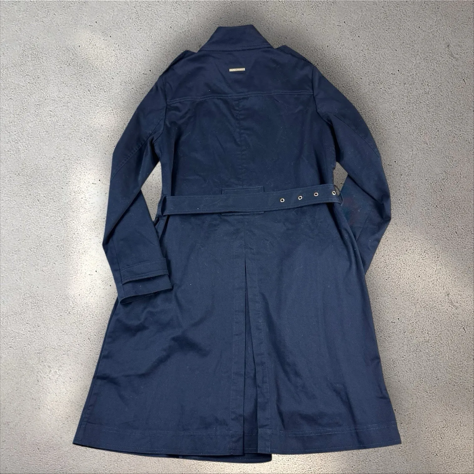 Armani Exchange Trench Coat Blue Cotton Duster Belted Double Breasted Jacket M‎ - Image 3
