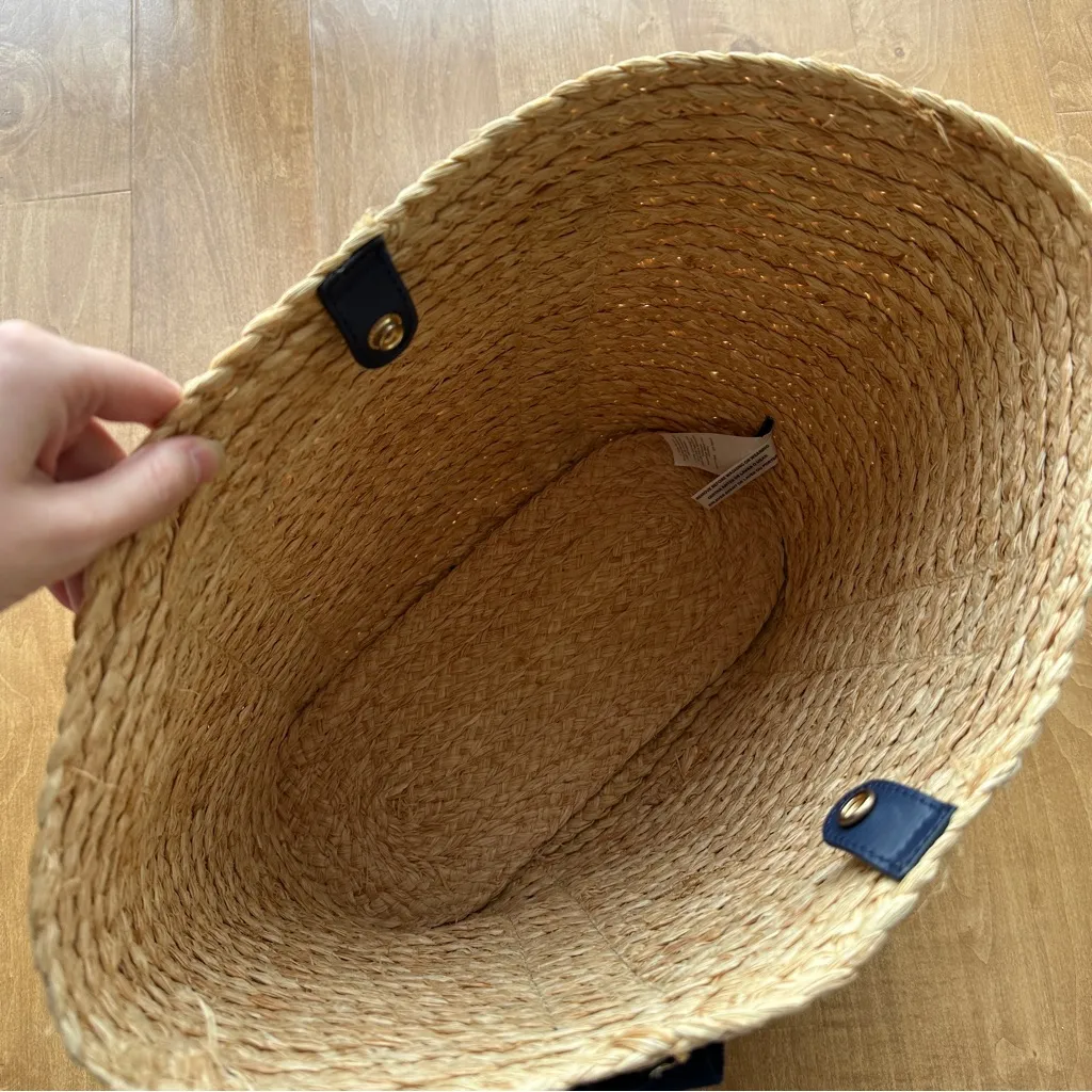 J. Crew Raffia Straw Structured Tote Bag, Antique Navy - Image 8