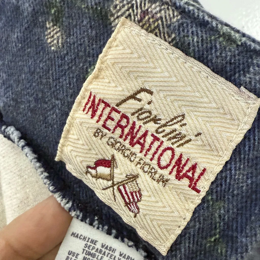 Fiorlini vintage Blue, pink floral denim, midi maxi western cottage skirt S Blue - Image 7