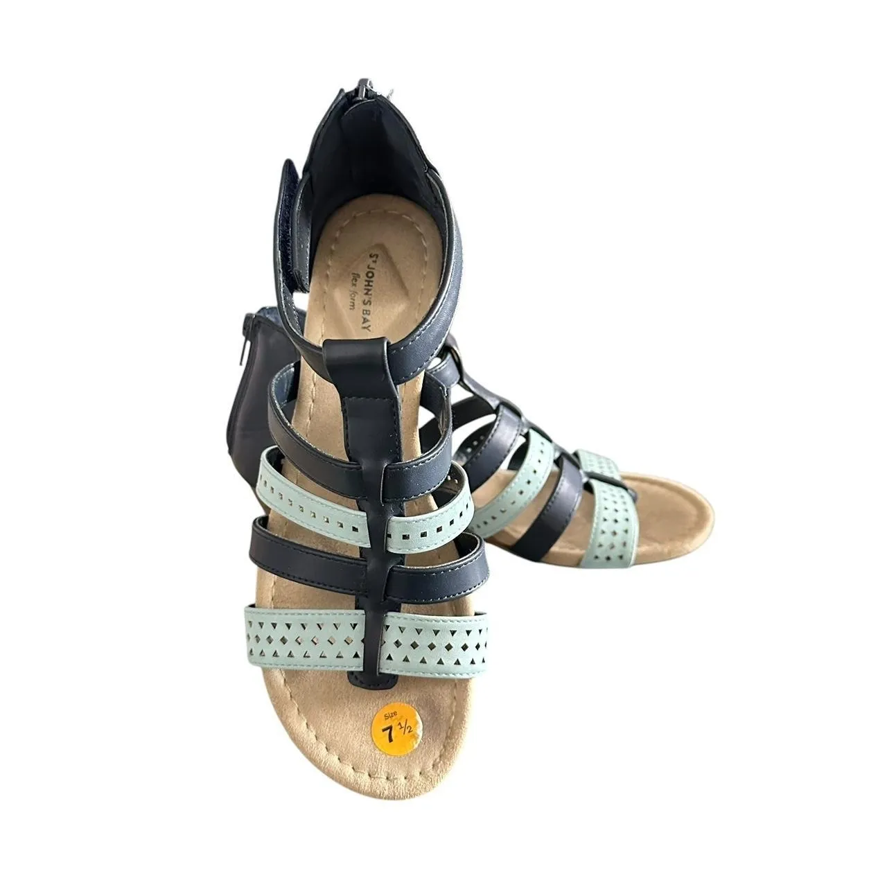 ST. JOHN'S BAY Sol Womens 7.5 Navy Mint Wedge Gladiator Sandals Flex Form - Image 3