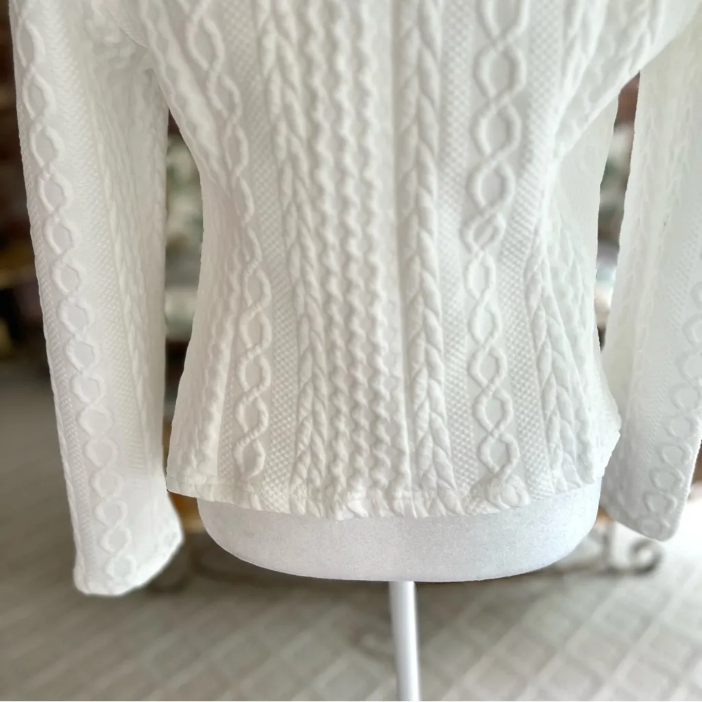 White Cable Knit Open Front Blazer NWOT M - Image 9