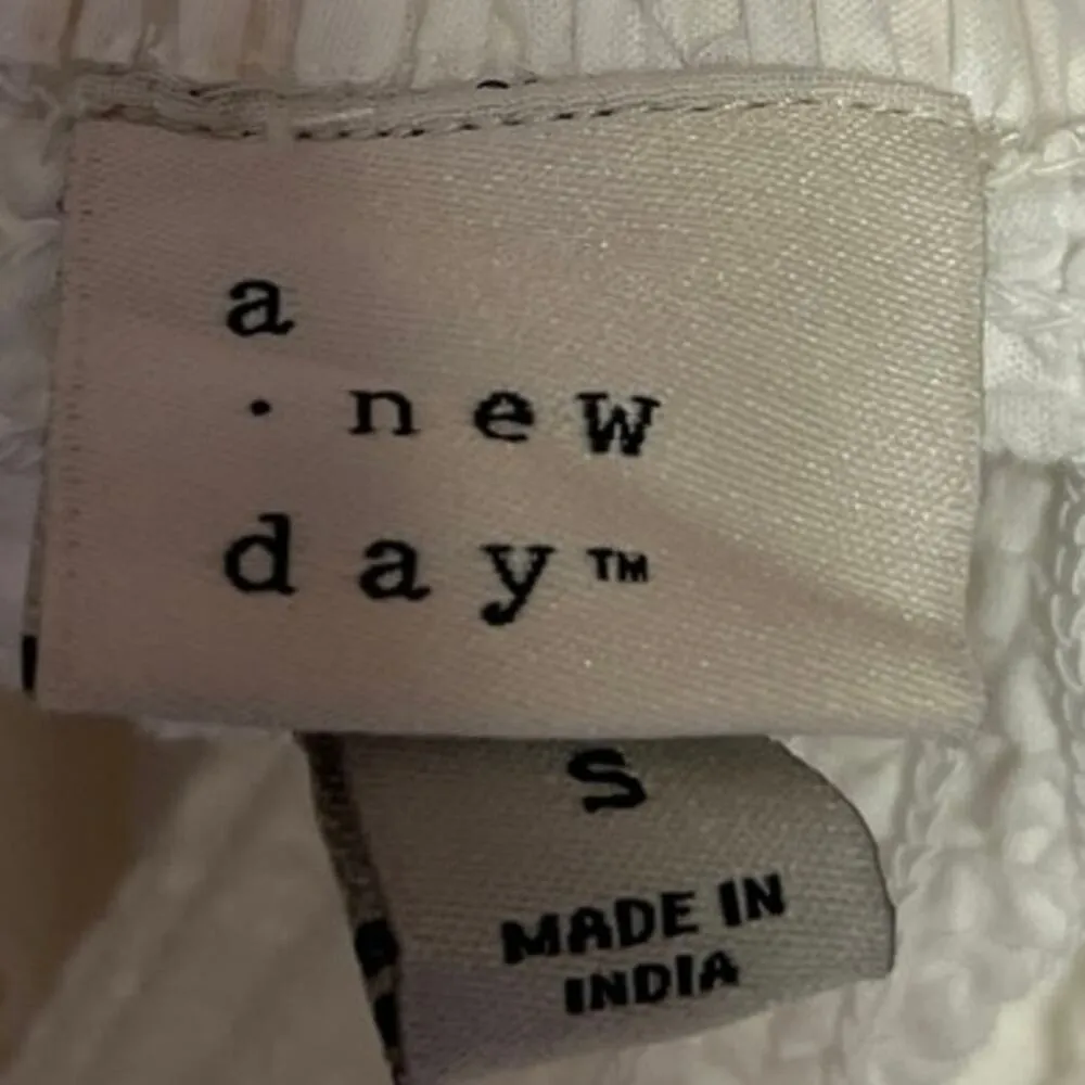 A New Day White Eyelet Short Puff Sleeve Square Neck Cutout Fit & Flare Dress S - Image 4