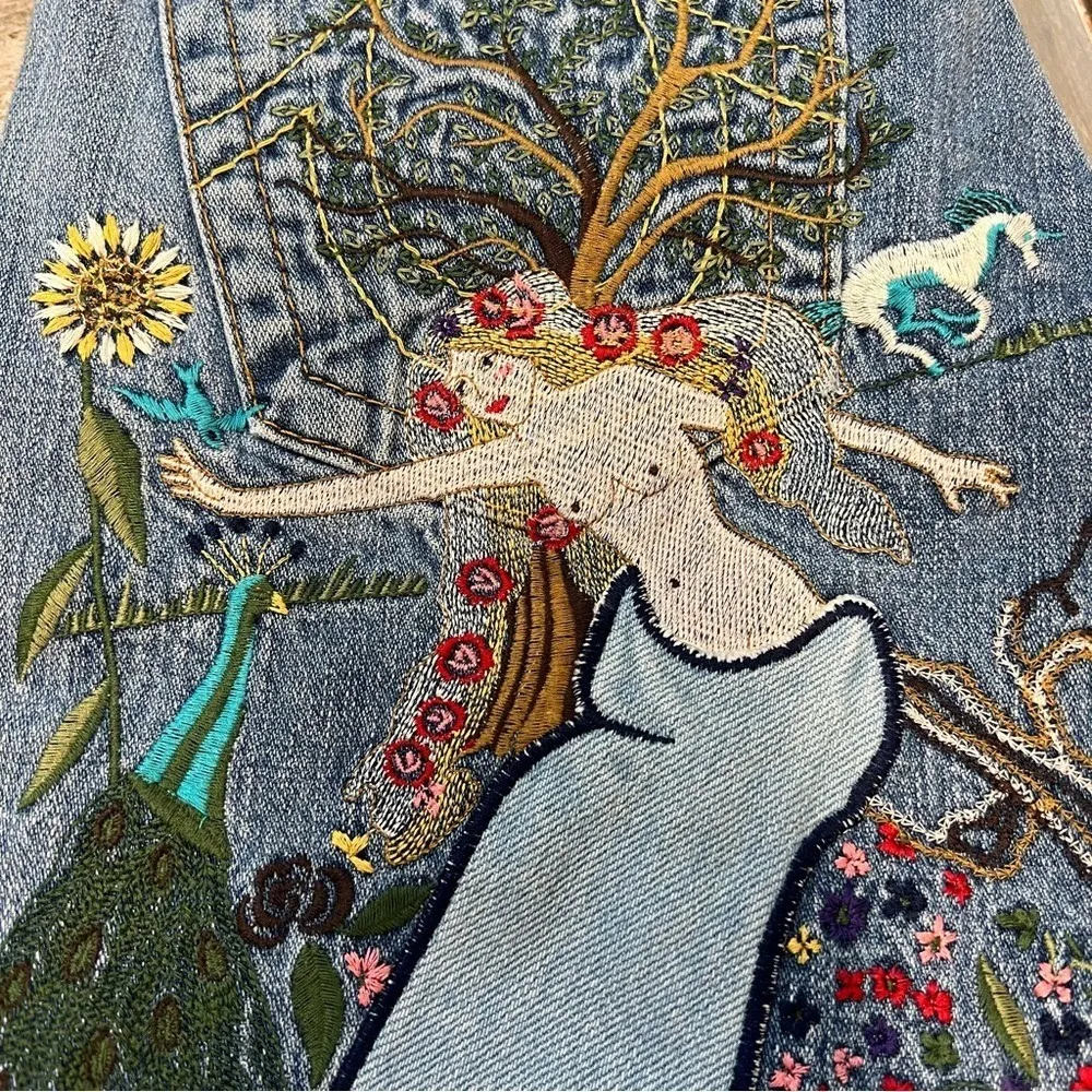 Rare Y2K True Religion Lady Godiva Embroidered Low-Rise Flare Jeans Sz 27 - Image 7