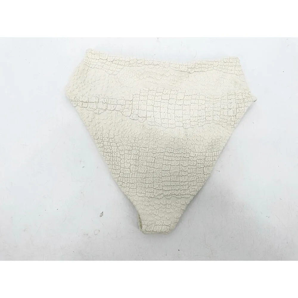Revel Rey Inez Textured Croc Cream Belted Bikini Swimsuit Bottoms Size Small - Image 3
