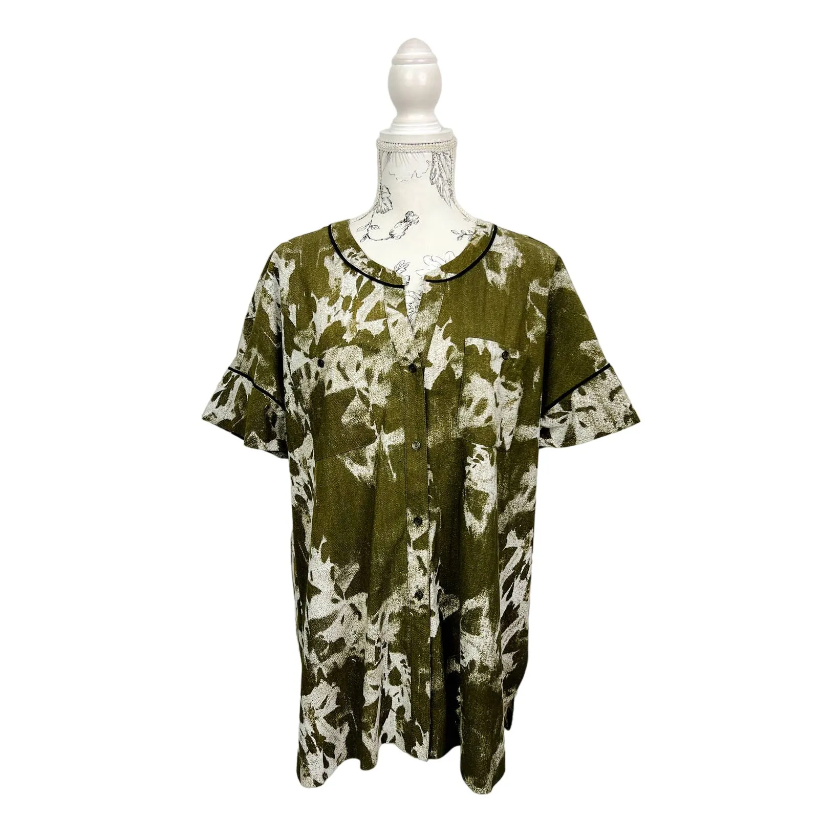 Lysse Button‎ Down Pocket Tunic Blouse Olive Green Women's Size L - Image 2