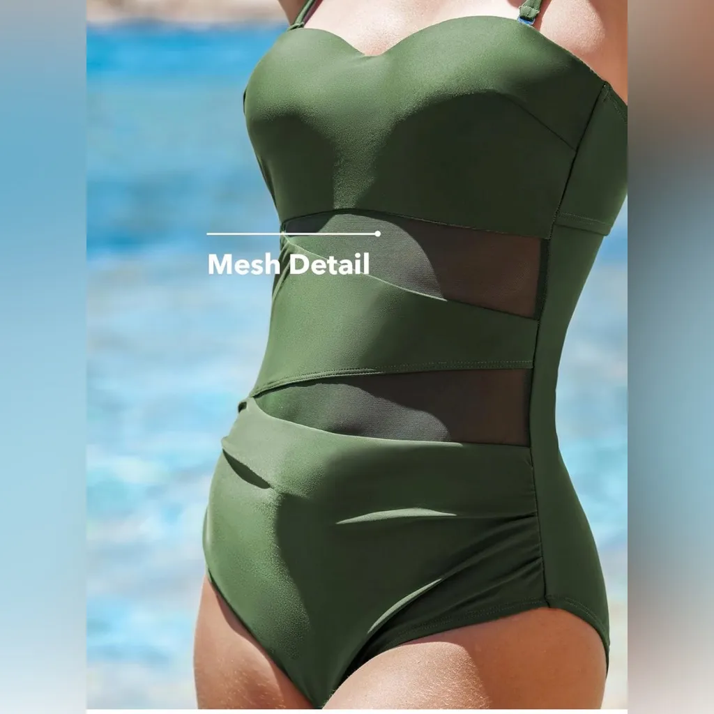 NEW CUPSHE 1 Pc Swimsuit Molded Cups Push Up Mesh Bathing Suit Cutout Swimwear S - Image 6