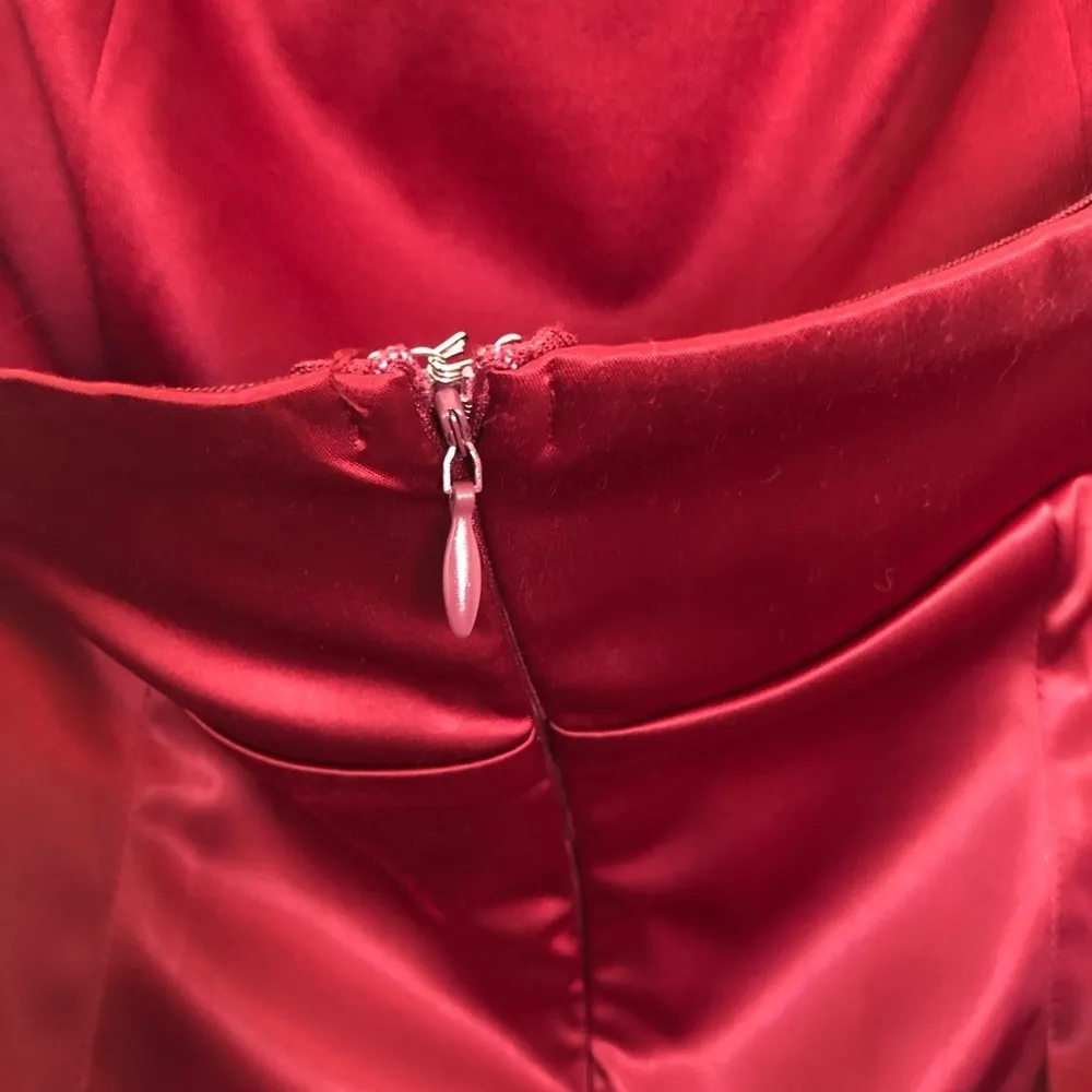 Burgundy Red Satin Mini Dress with AB Rhinestone Detail Size L - Image 8