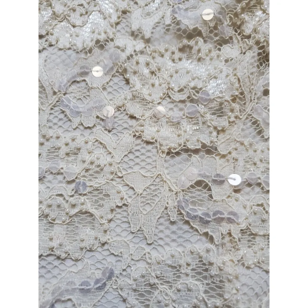 VTG Positive Attitude Shirt Women 6 White Beaded Sequin Lace Crop Sleeveless Top - Image 4