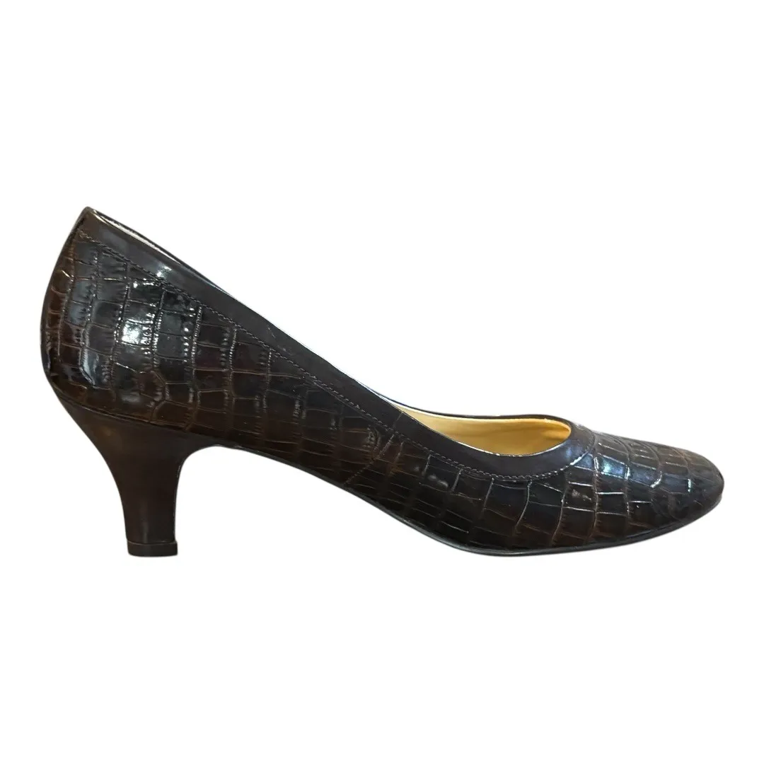 Yellow Box Austin Brown Croc Embossed Leather Heel‎ Pumps Size 7.5 - Image 3