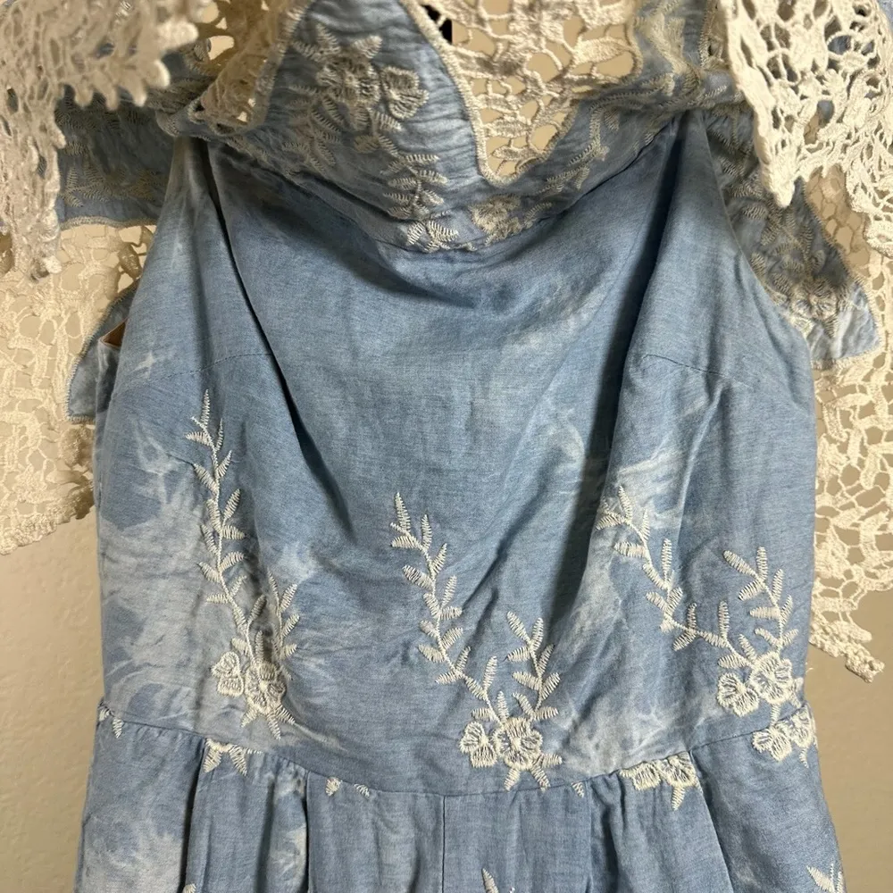 Festival Cottagecore Boho Western Lace Off Shoulder Feminine Romper Embroidered - Image 4