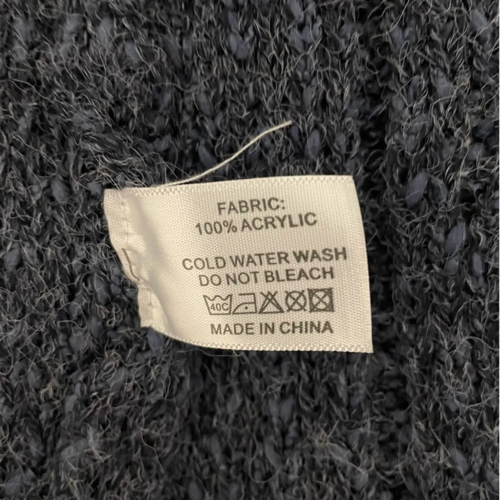 Glitzy Girlz Open Front Multicolor Pattern Knit Cardigan with Fringe Medium Blue - Image 5