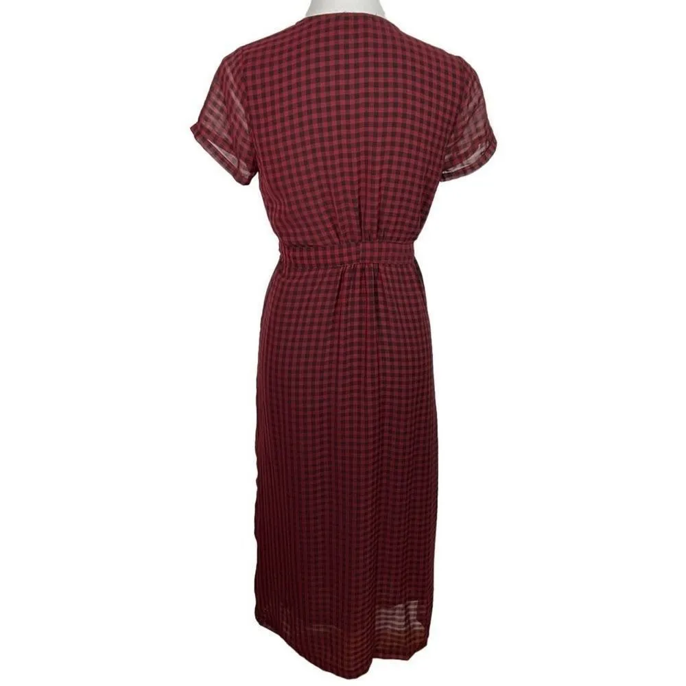Vici Red Black Buffalo Plaid Short Sleeve Maxi Wrap Dress Small - Image 6