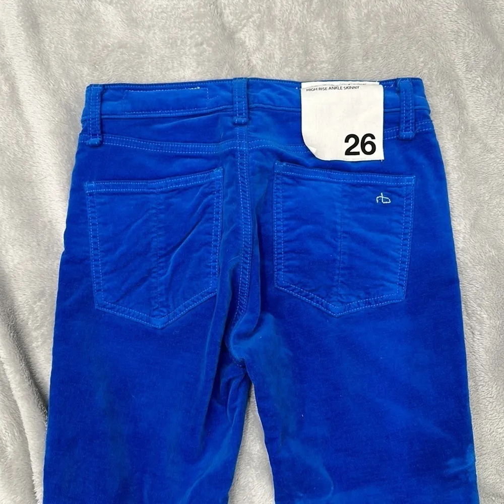 NEW Rag & Bone High Rise Ankle Skinny sz 26 Blue Velour - Image 5