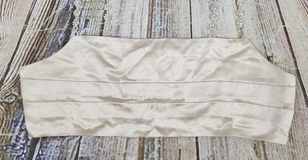 Retrofete Zeke Bra Top in Champagne Size Small NWT Satin Crystal Embellishments - Image 4